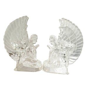 Set of Two Covering Angels of The Ark Tealight or Votive Candle Holders Clear